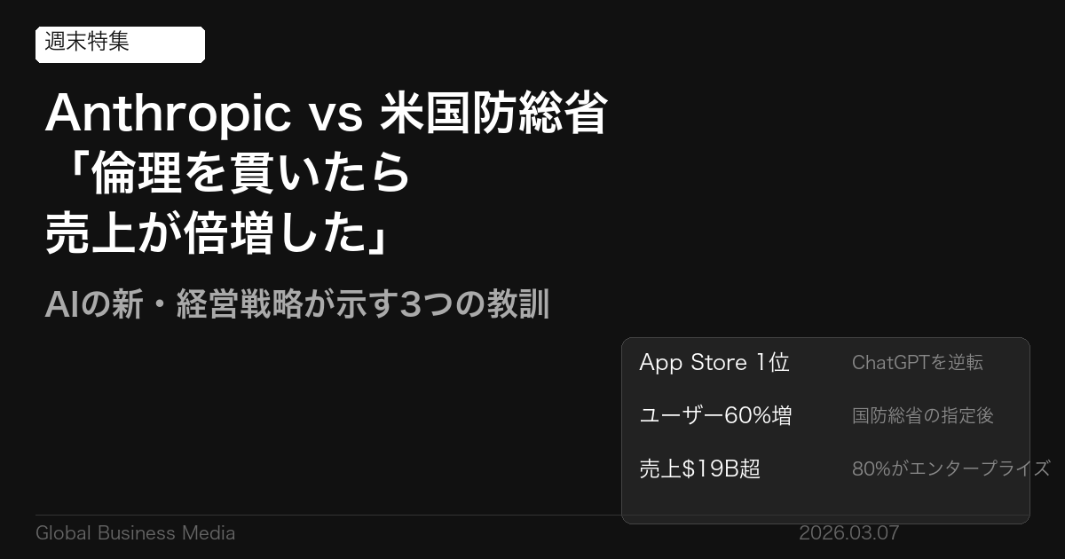 【週末特集】Anthropic vs 米国防総省──「倫理を貫いたら売上が倍増した」AIの新・経営戦略